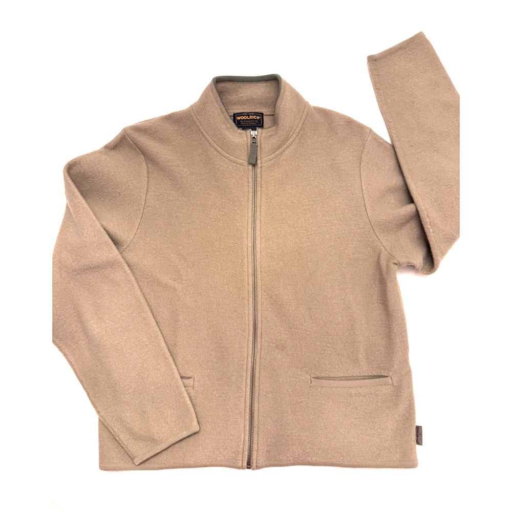 Vintage Woolrich Womens 100% Wool ZipUp Sweater Jacket Khaki M Classic Fisherman
